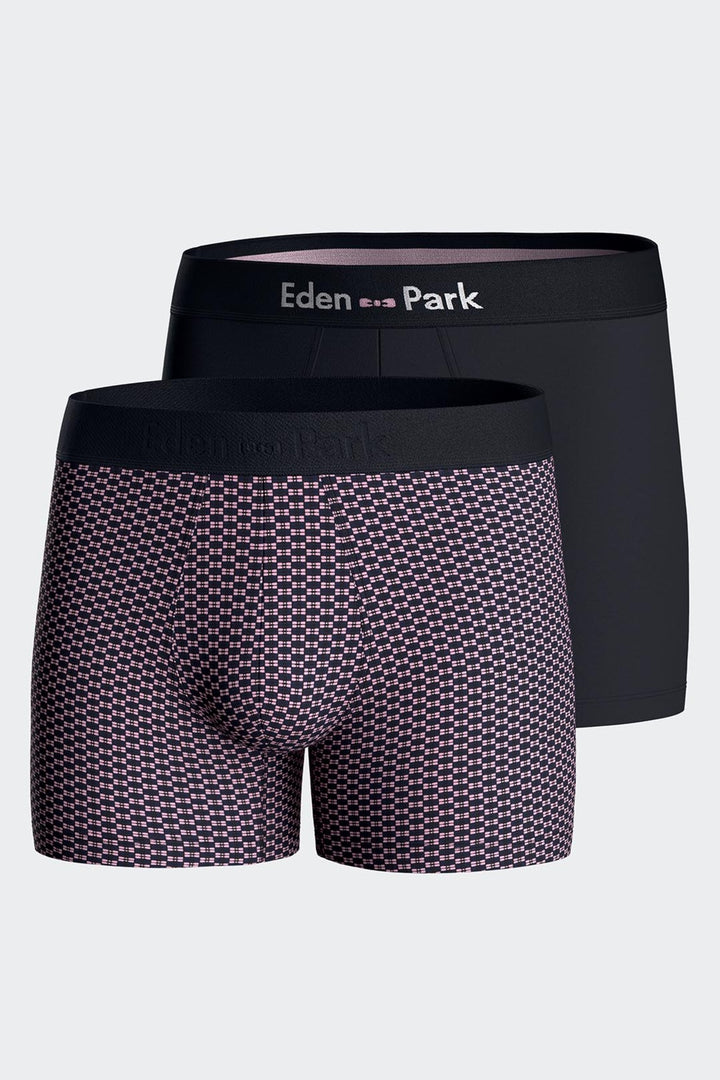 Set of 2 pink stretch cotton boxers with graphic micro patterns