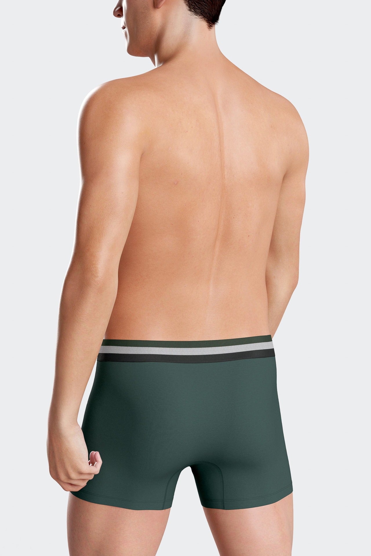 Set of 2 green stretch cotton boxers with tricolor waistband