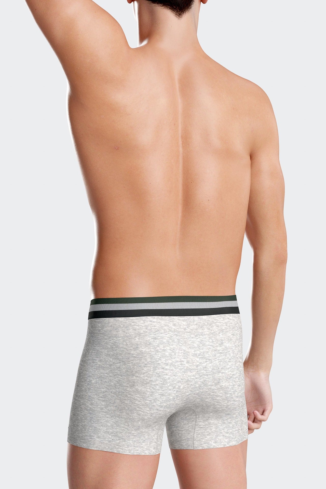 Set of 2 grey stretch cotton boxers with tricolor waistband