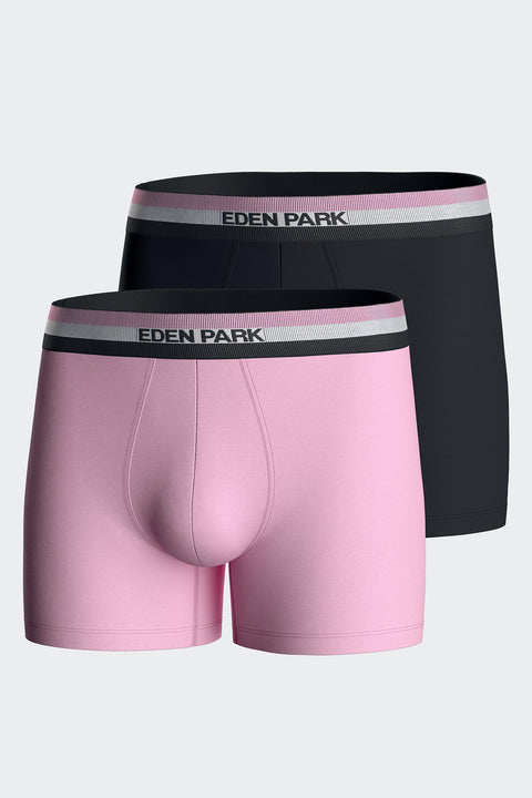 Set of two boxer shorts in navy and pink stretch cotton jersey with three-tone waistband - Image 1