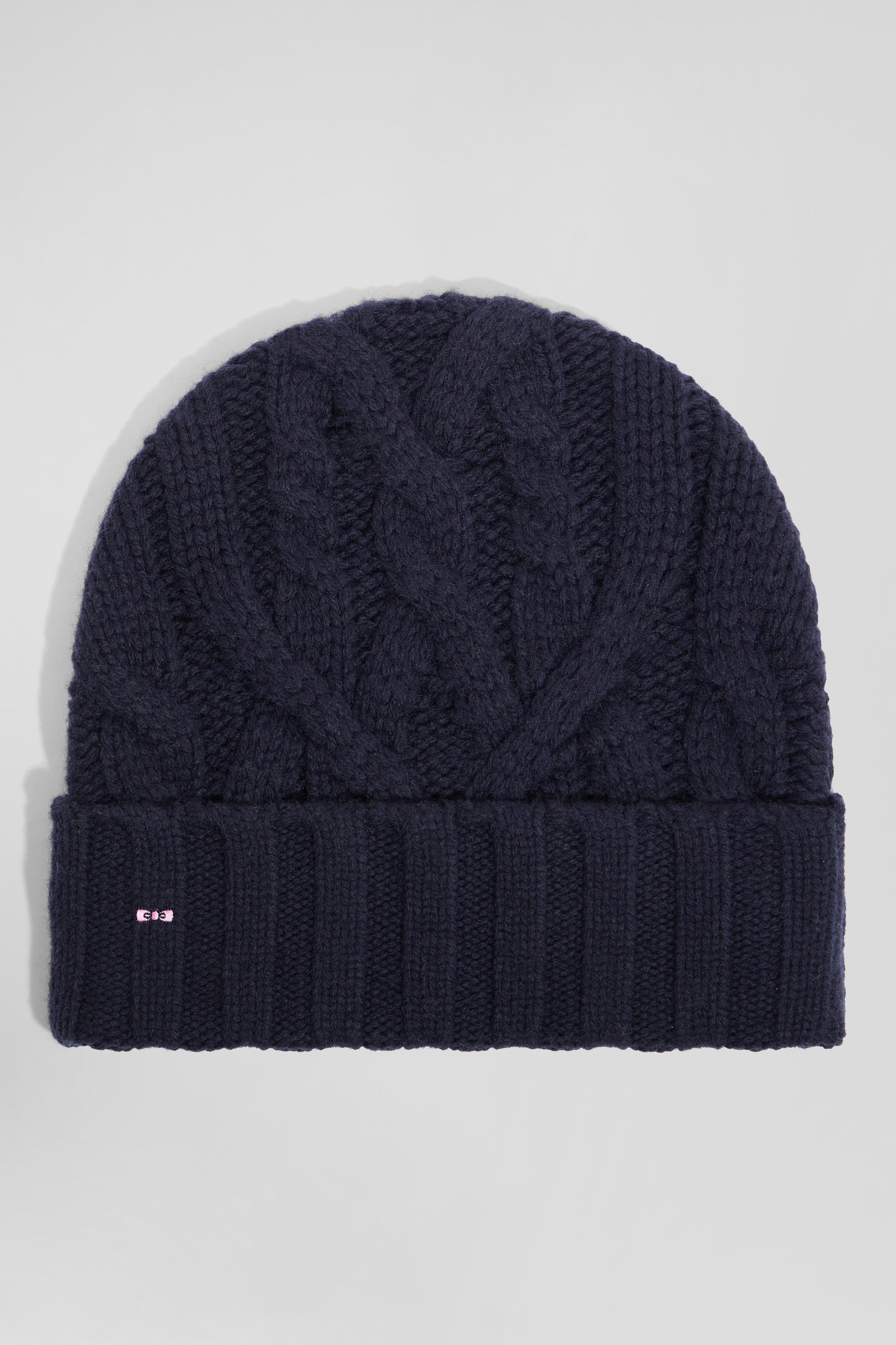 Navy blue cable knitted wool beanie