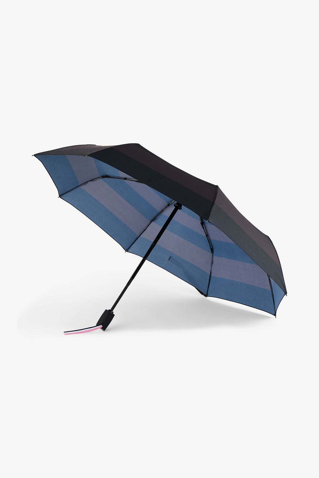 Black folding umbrella with stripes