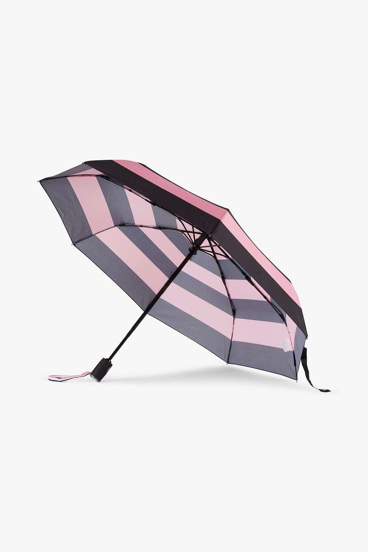 Pink folding umbrella with stripes