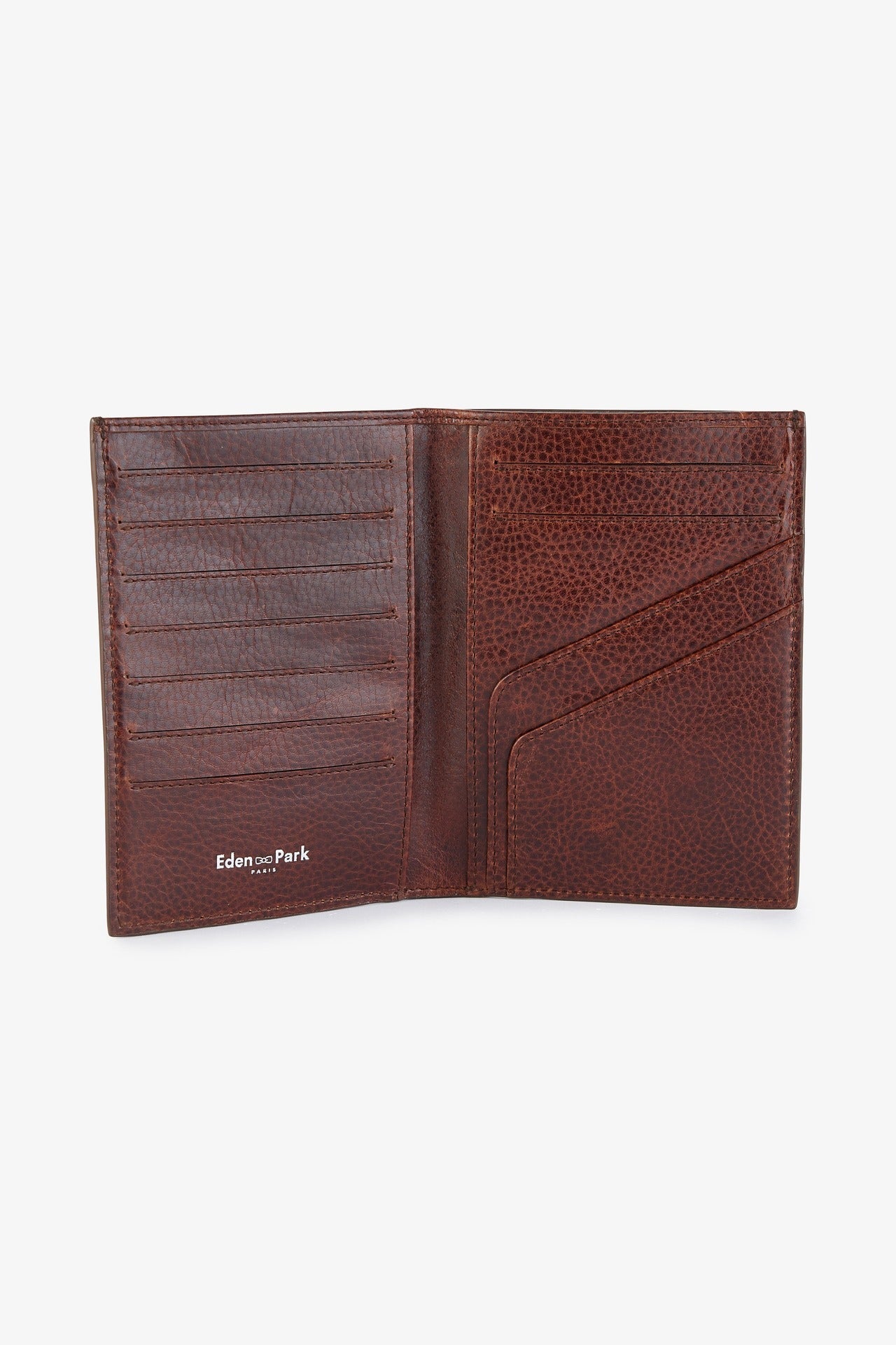 Dark brown leather travel wallet