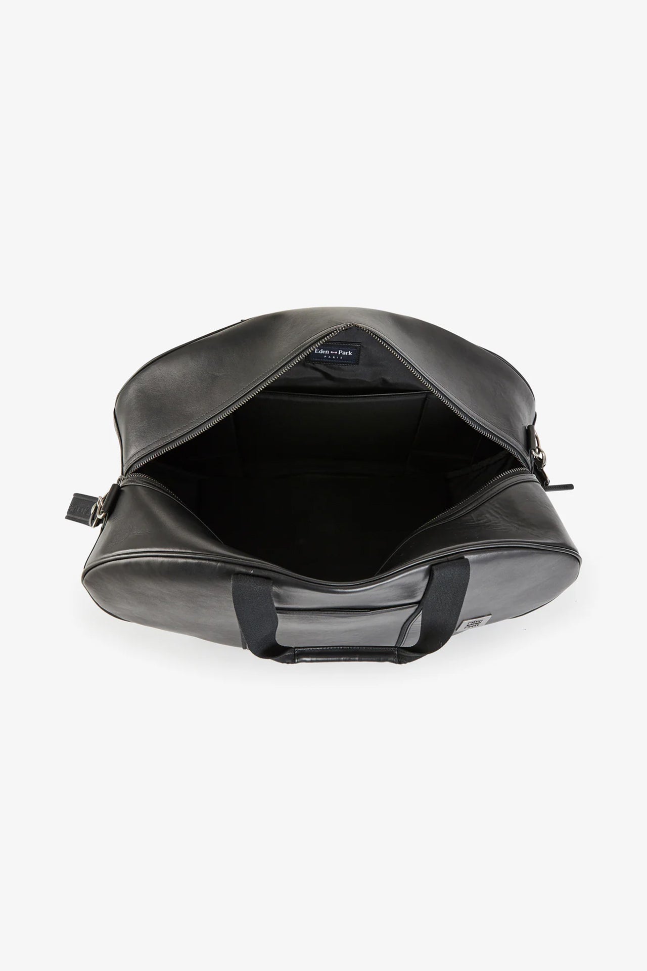 Black leather oval travel bag