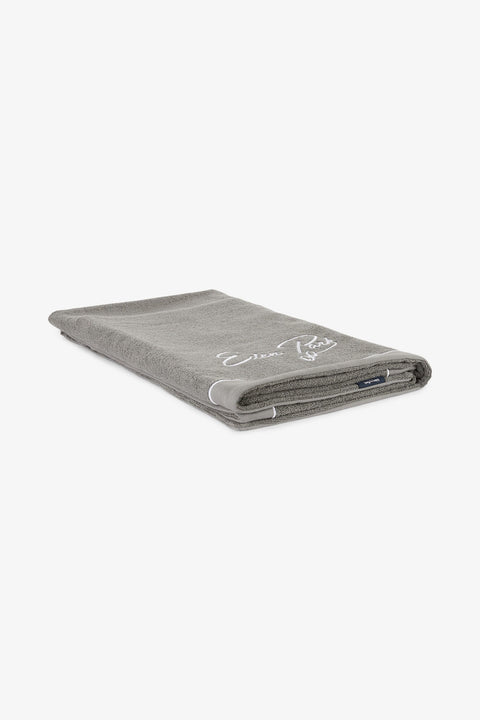 Large bath towel with grey embroidery - Image 1