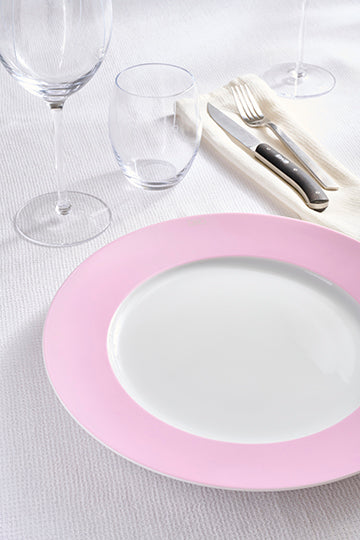 Set of 6 large pink plates in Limoges porcelain
