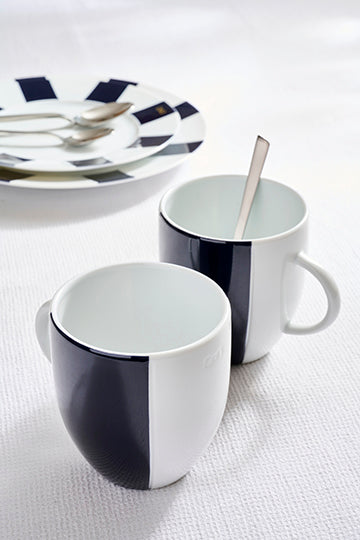 Set of two white Limoges porcelain mugs with blue enameled interior - Image 2