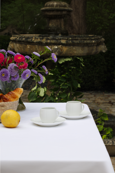 Set of 2 white Limoges porcelain cups and coasters - Image 1