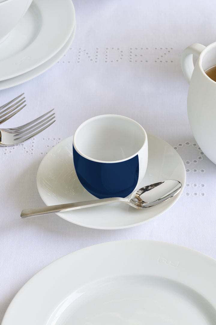 Duo de tasses à café en porcelaine intérieur émaillé bleu