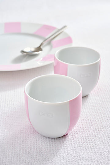 Set of two porcelain coffee cups with pink glazed interior