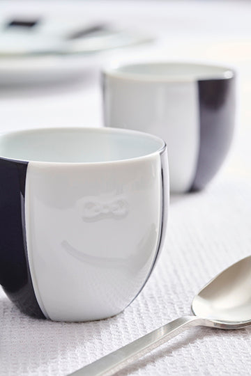 Set of two porcelain coffee cups with blue glazed interior - Image 2