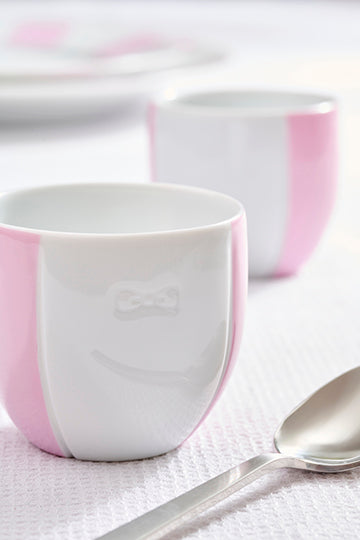 Set of two porcelain coffee cups with pink glazed interior
