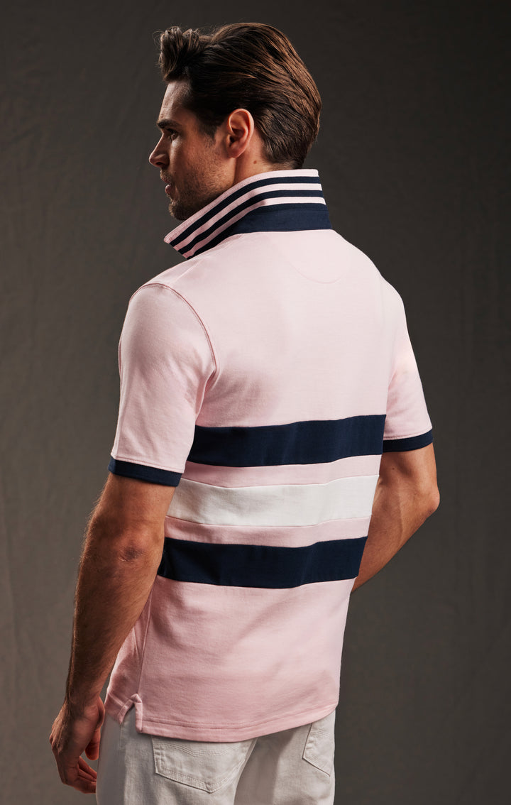 Maillot rose à galons rayés en jersey de coton upcyclé Pap'Atelier