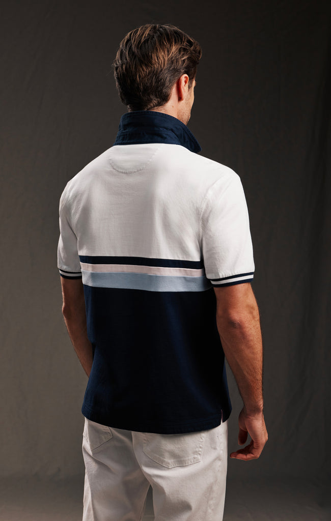 Maillot marine et blanc à galons rayés en jersey de coton upcyclé Pap'Atelier