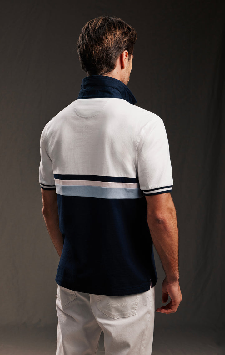 Maillot marine et blanc à galons rayés en jersey de coton upcyclé Pap'Atelier
