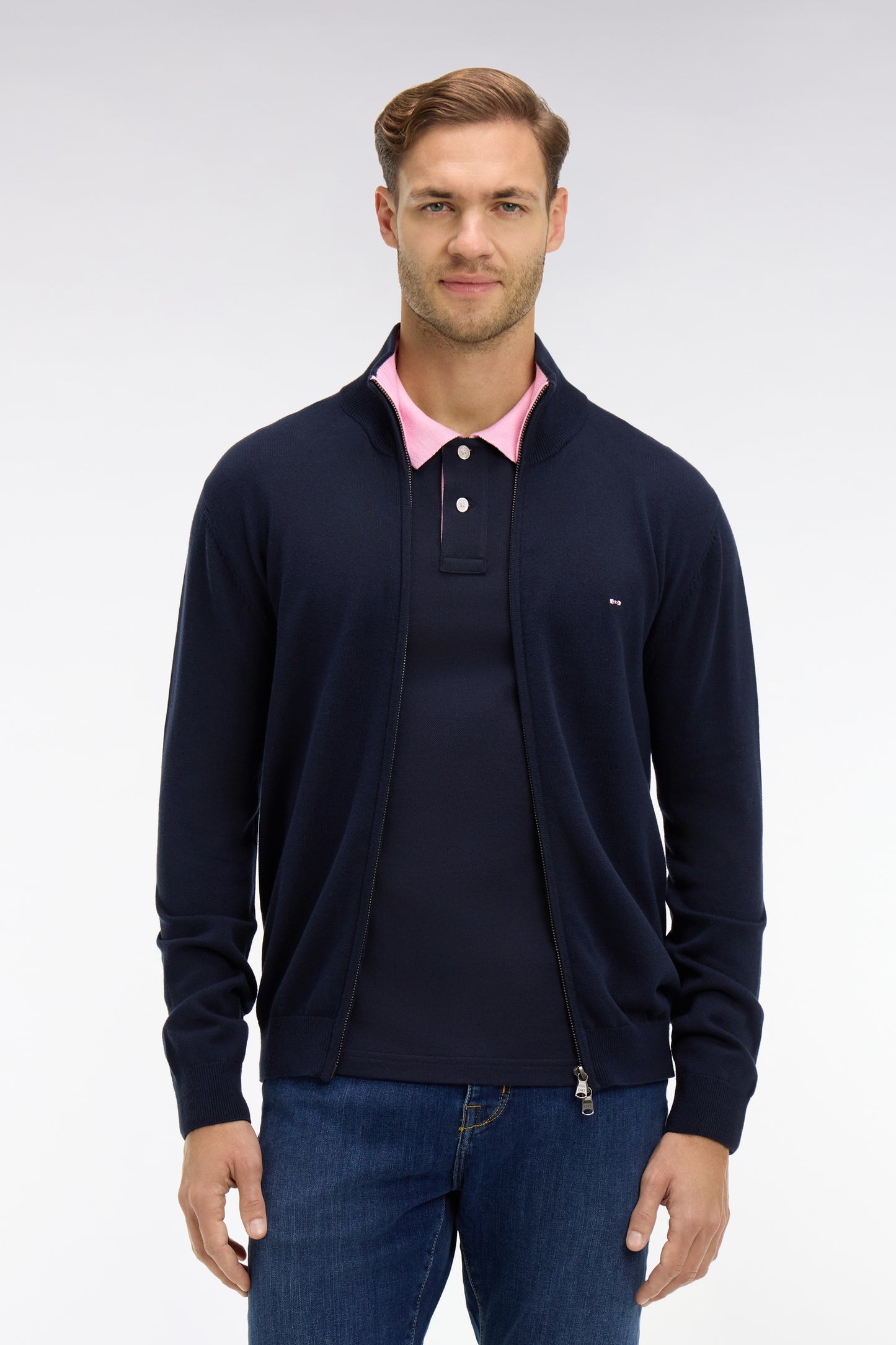 Navy blue cotton cardigan with zipper