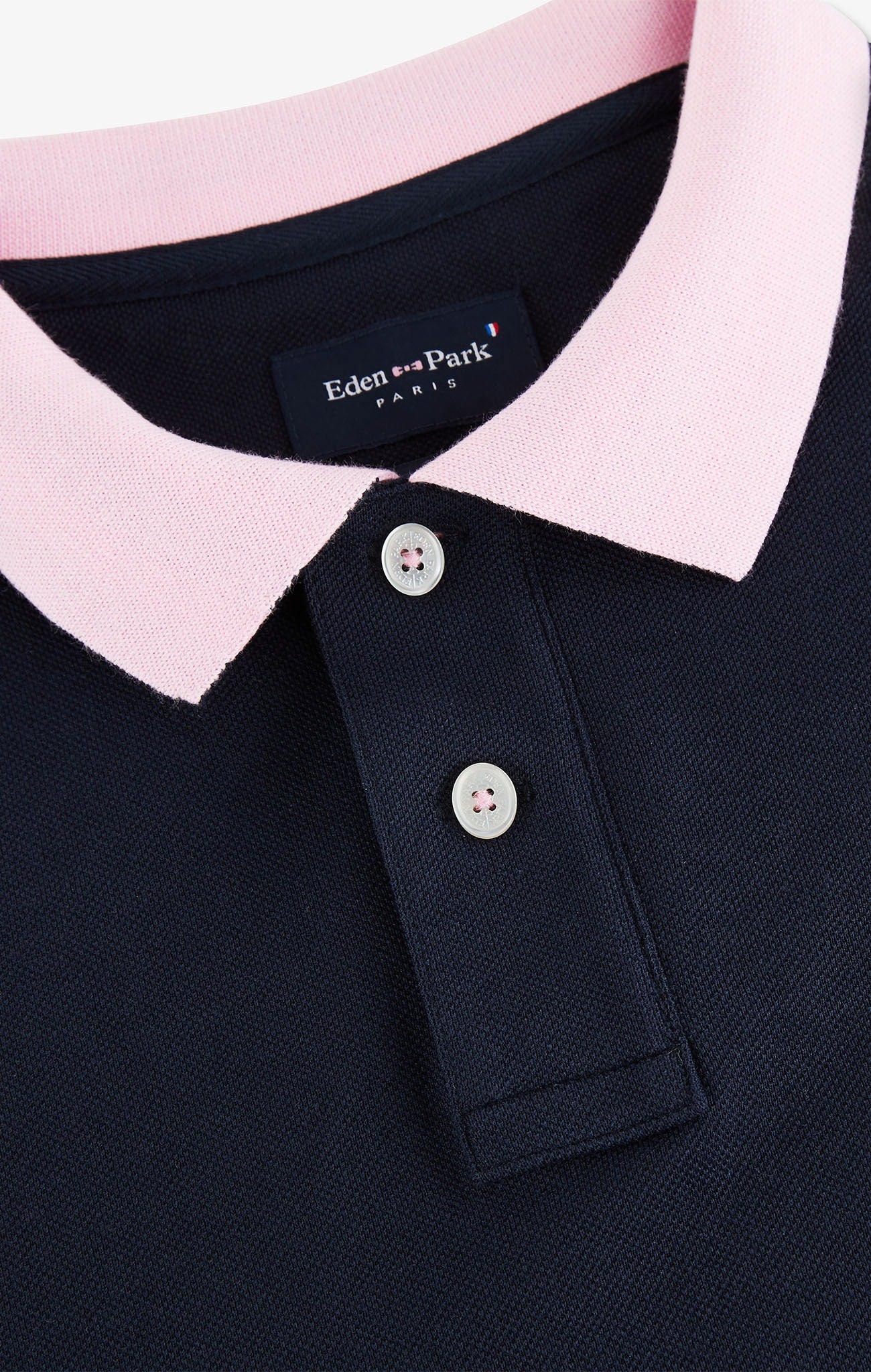 Navy blue pima cotton polo with contrasting accents