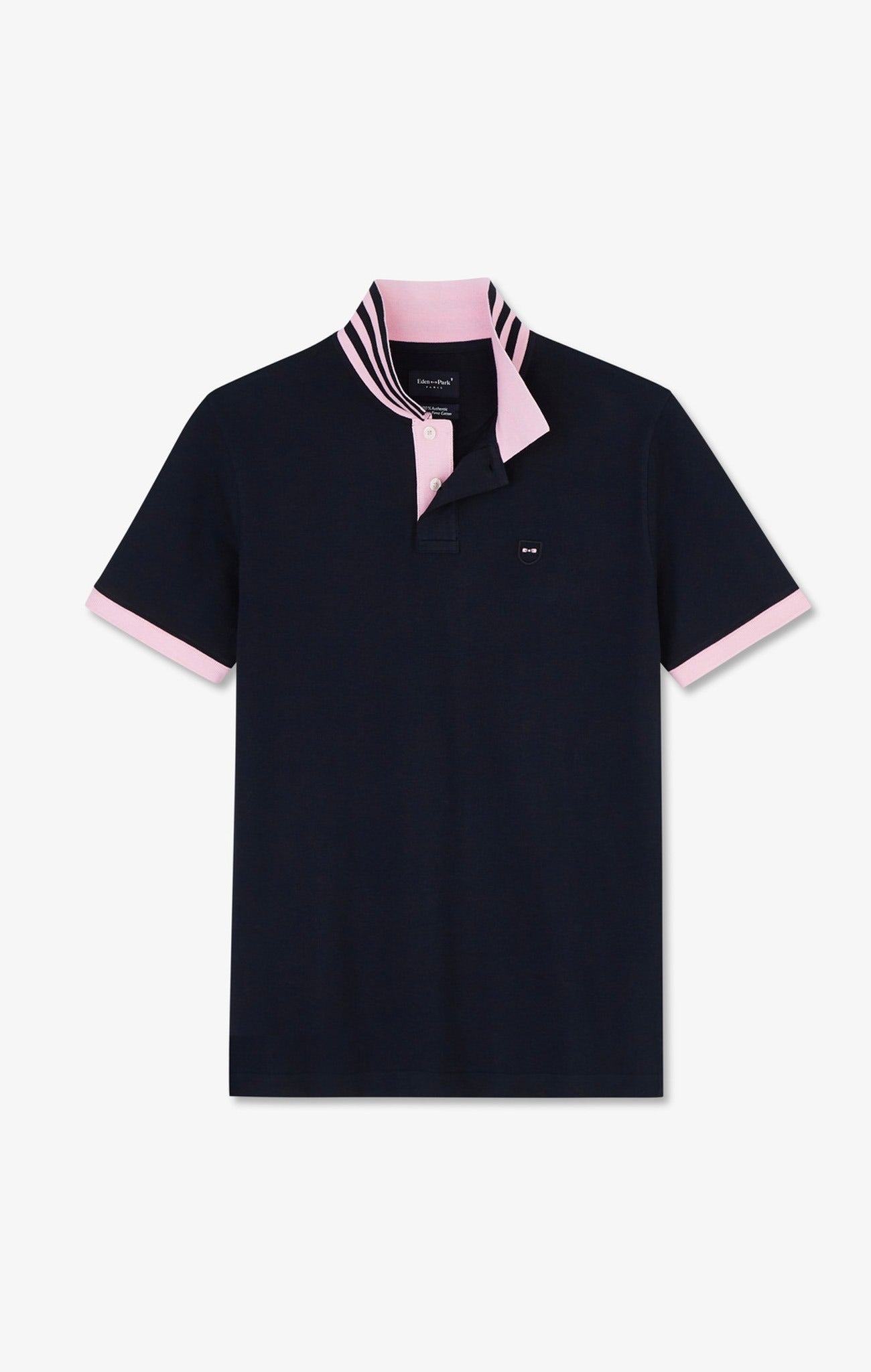 Navy blue pima cotton polo with contrasting accents