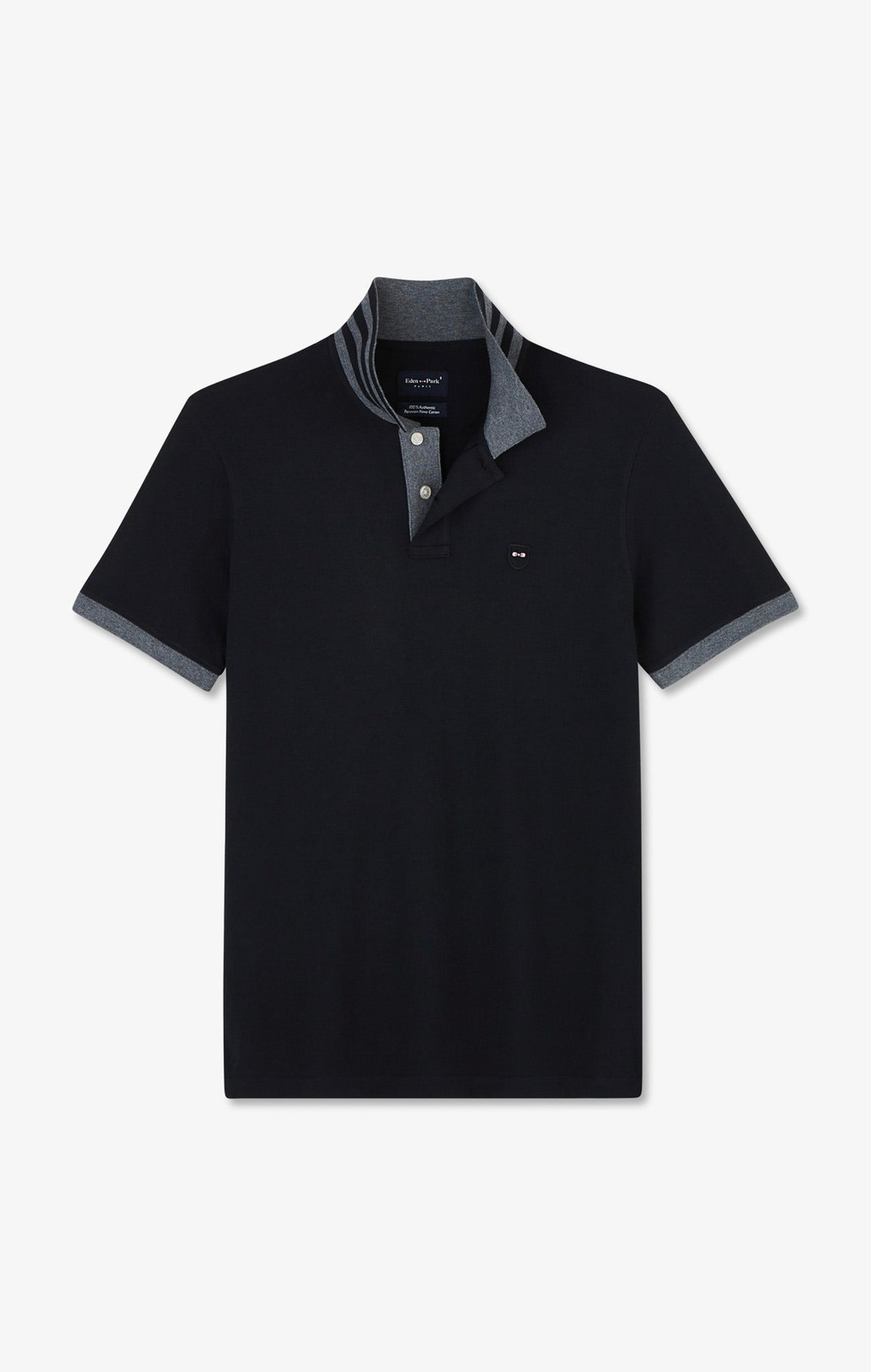 Black pima cotton polo with contrasting accents