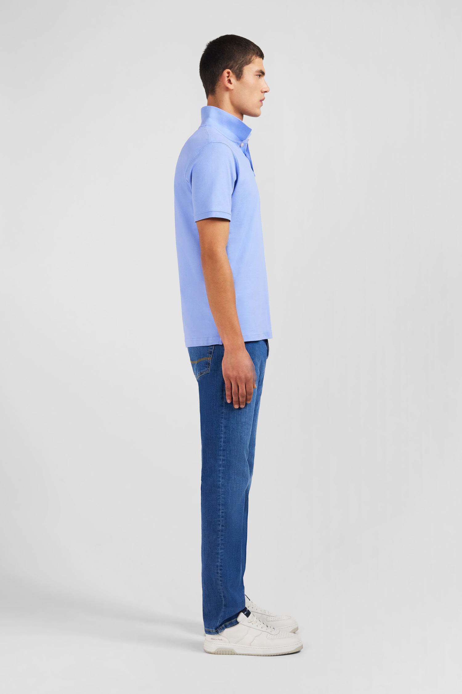 Light blue stretch pima cotton polo