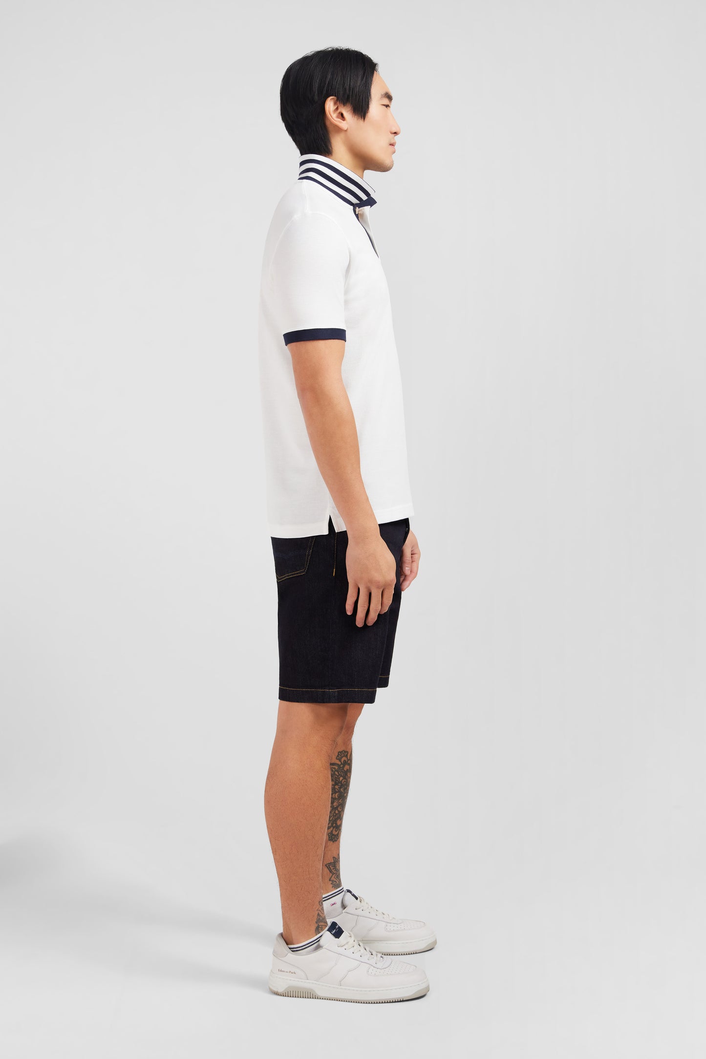 White pima cotton polo with contrasting accents