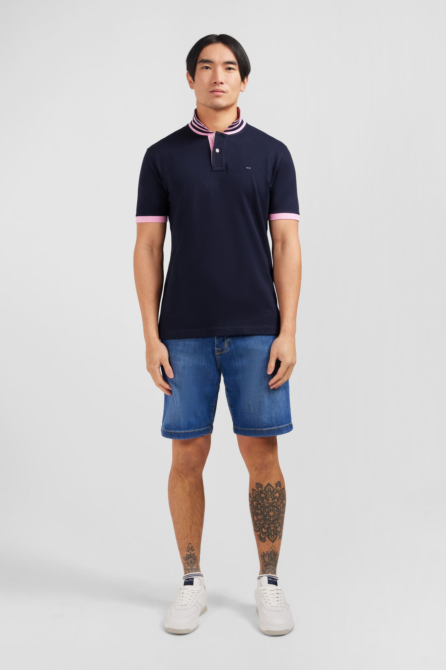 Navy blue pima cotton polo with contrasting accents