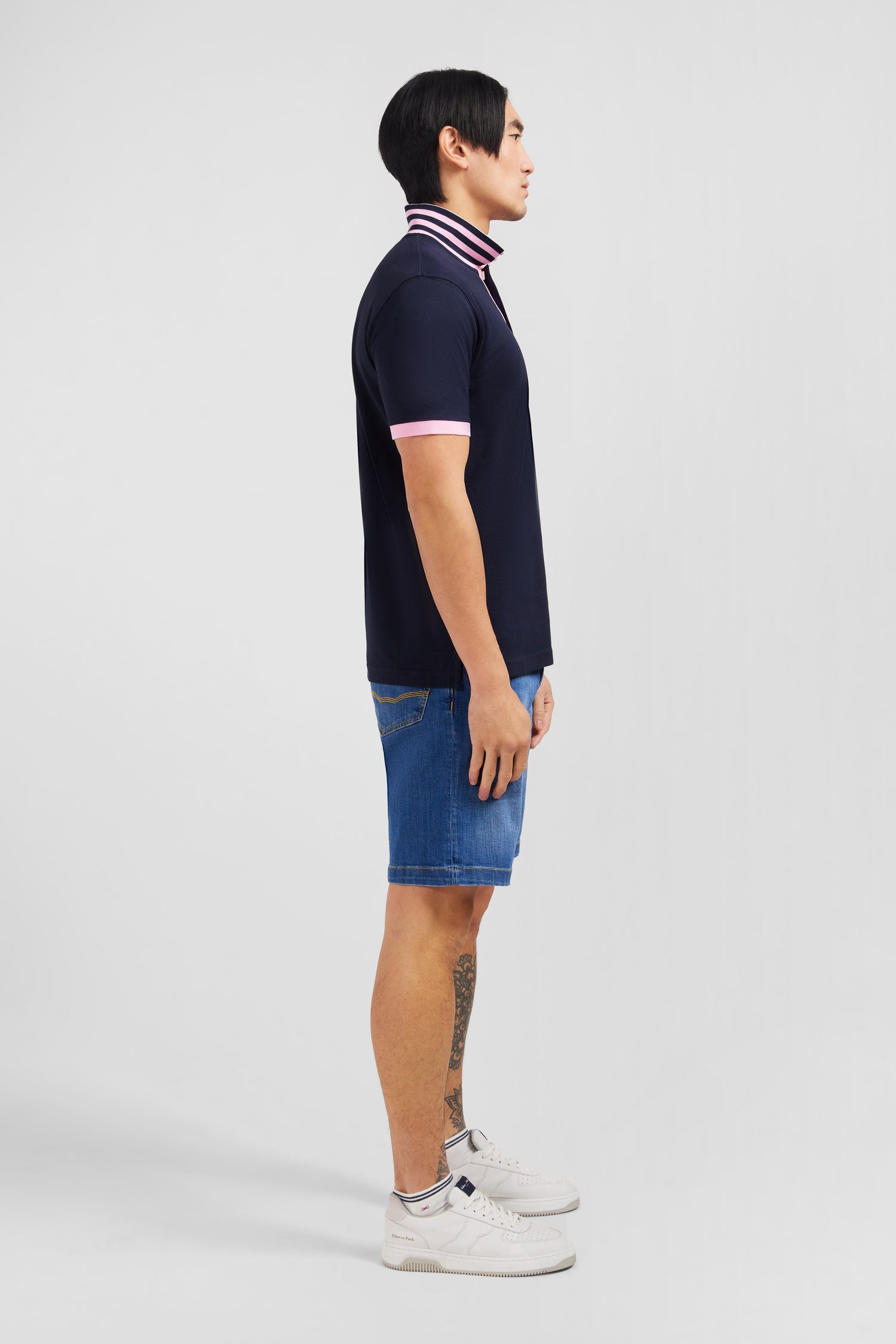 Navy blue pima cotton polo with contrasting accents