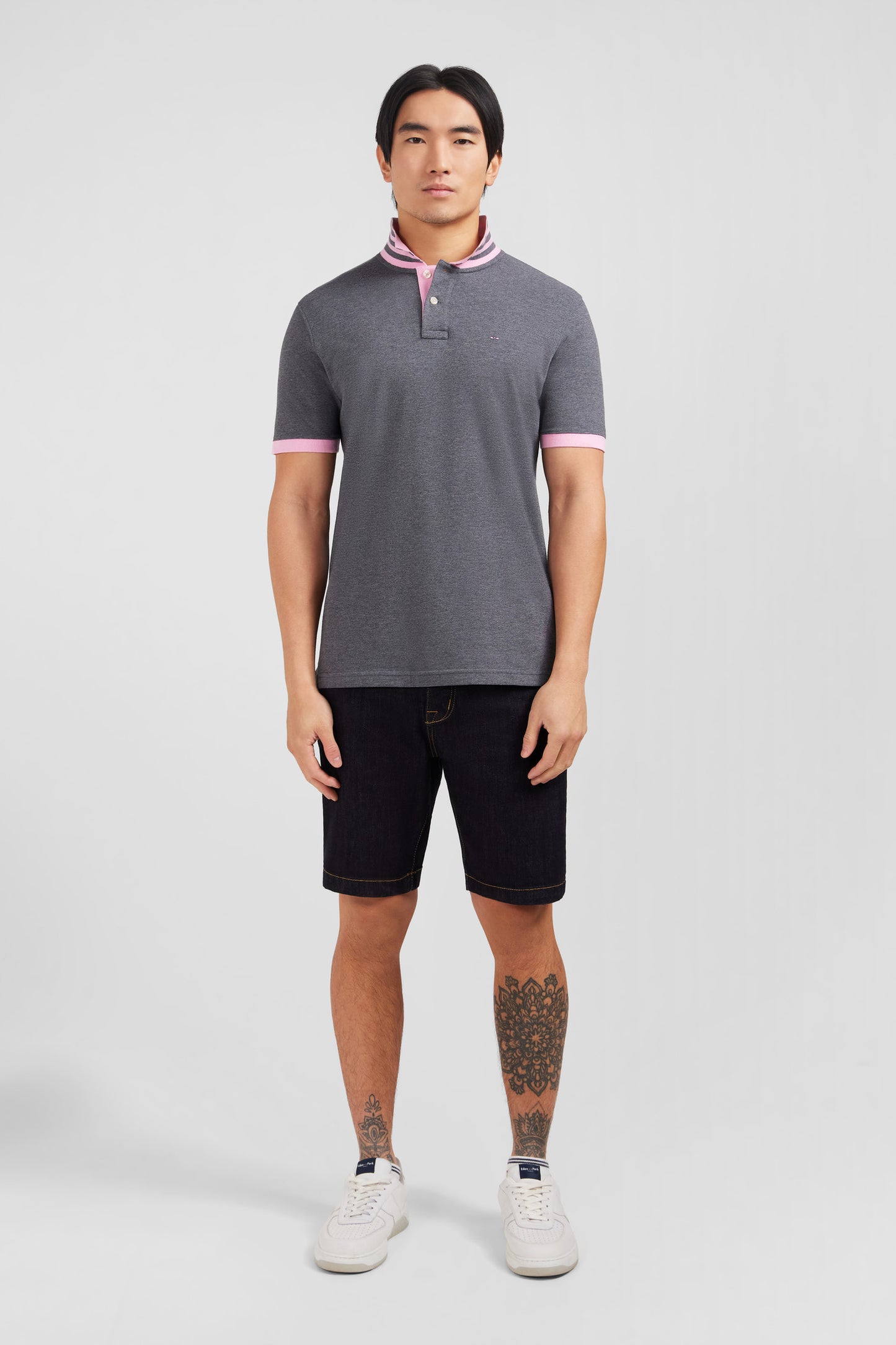 Grey pima cotton polo with contrasting accents