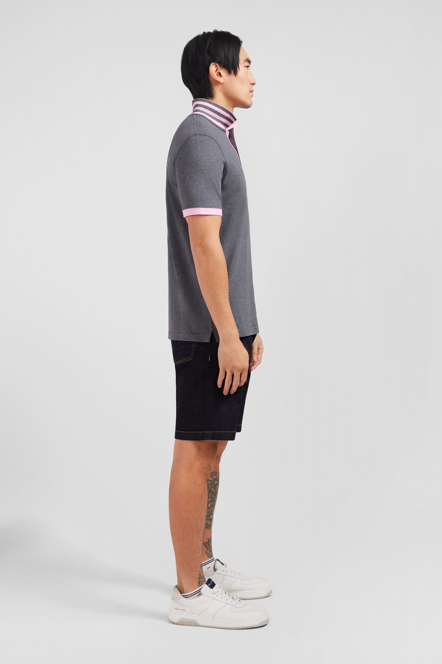 Grey pima cotton polo with contrasting accents