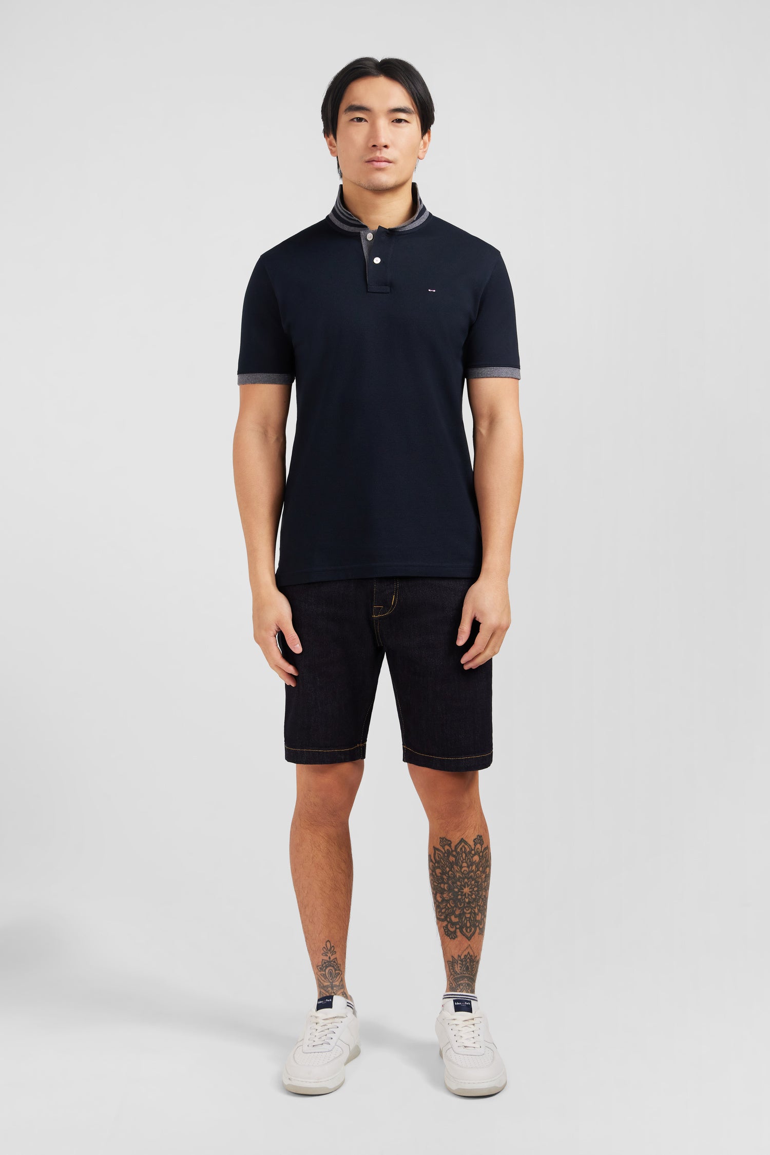 Black pima cotton polo with contrasting accents