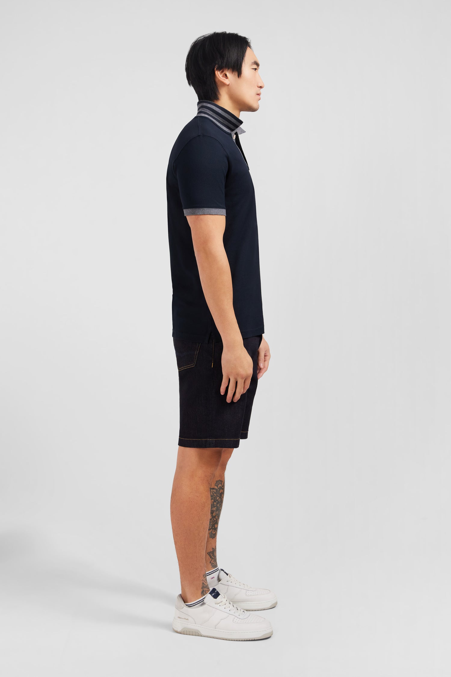 Black pima cotton polo with contrasting accents