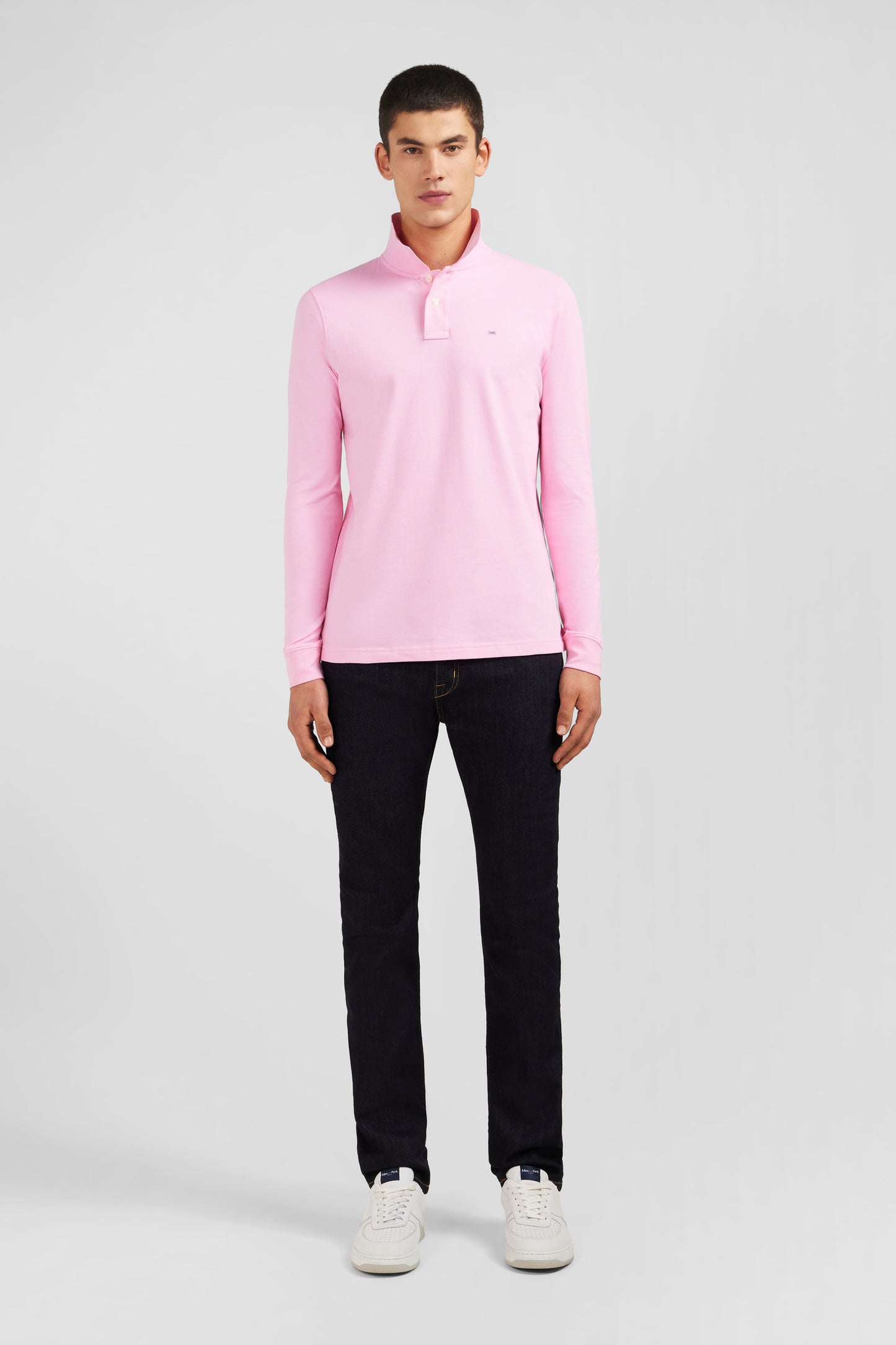 Pink cotton polo with contrasting neck