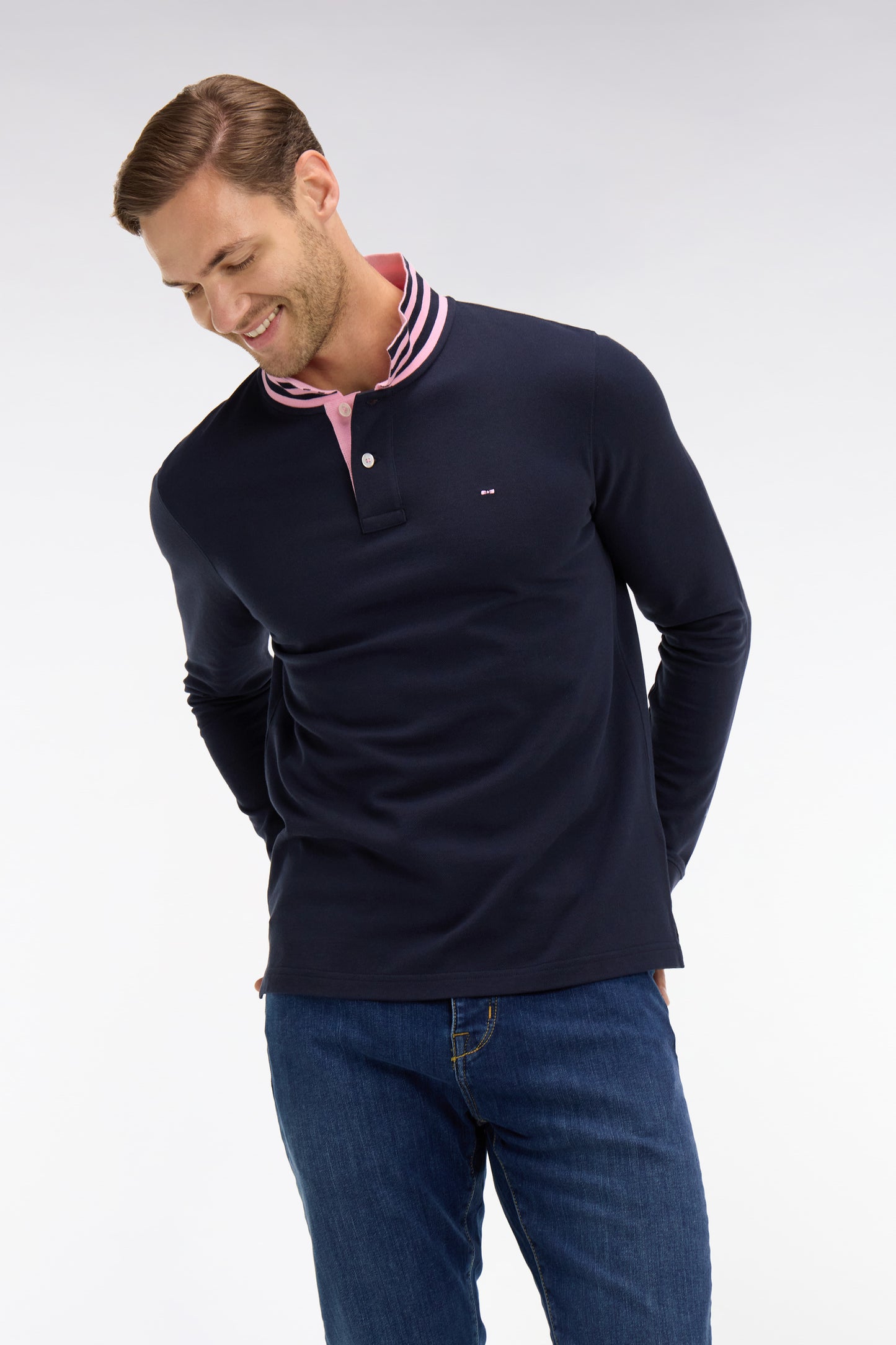 Navy cotton polo with contrasting neck
