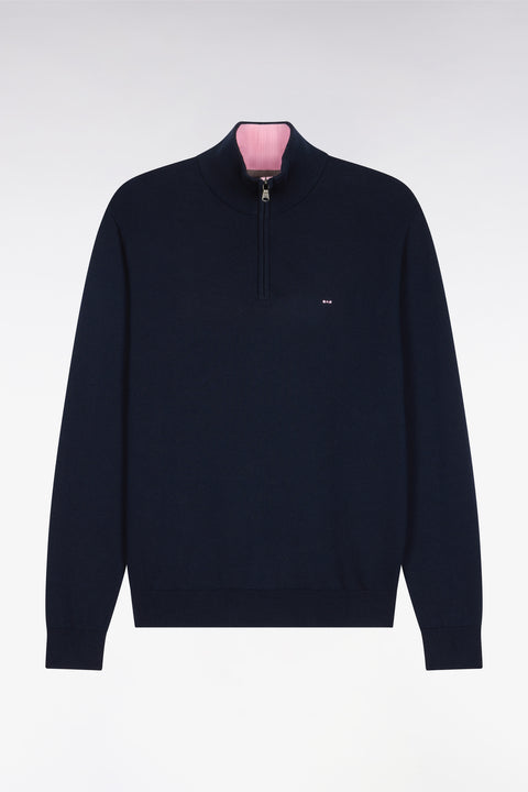 Navy blue cotton jersey jumper with trucker neck - Image 2