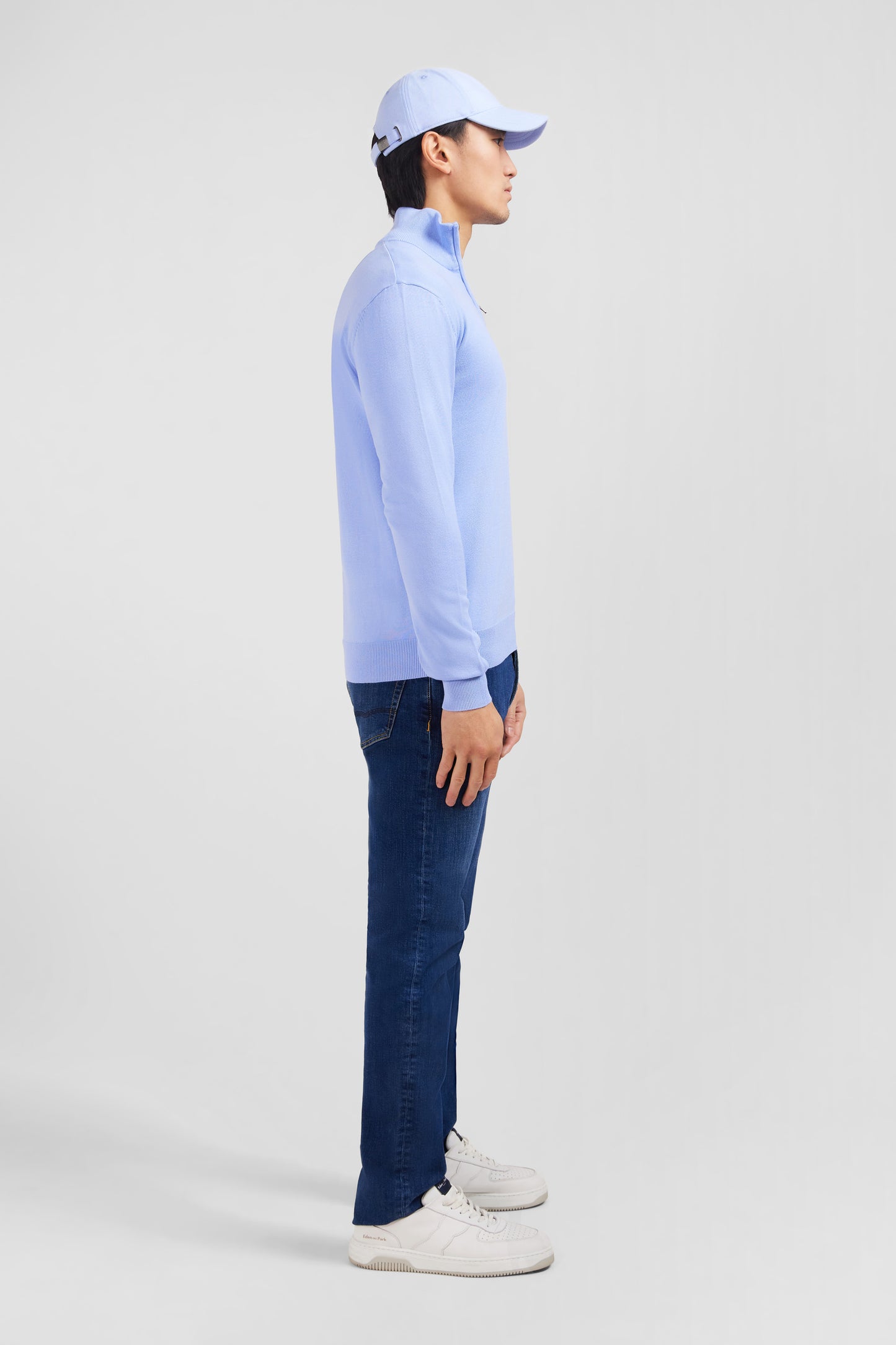 Blue cotton jersey jumper with trucker neck