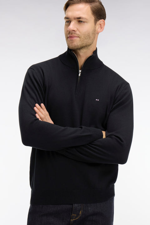 Black cotton jersey jumper with trucker neck - Image 1