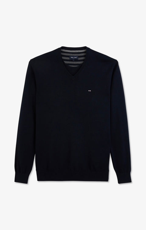 Navy blue V-neck cotton jersey jumper - Image 2