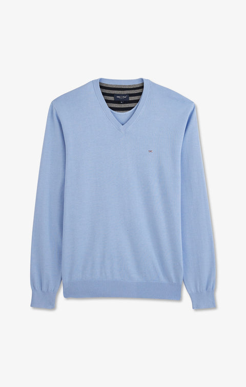 Light blue V-neck cotton jersey jumper - Image 2