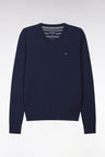Navy blue cotton V-neck sweater