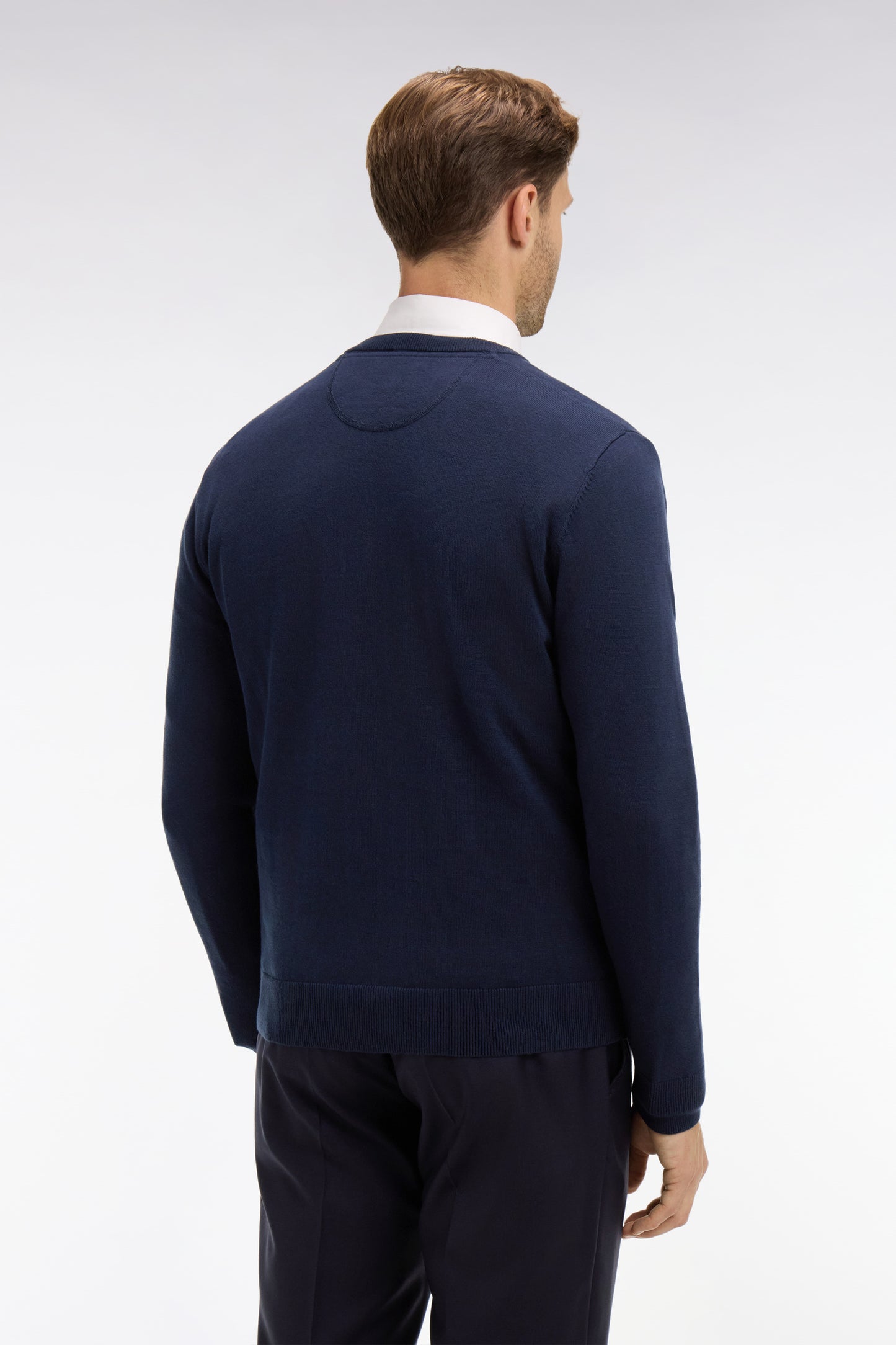 Navy blue cotton V-neck sweater