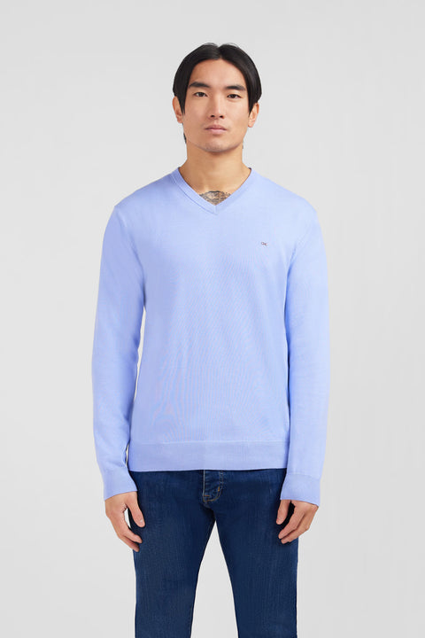 Light blue V-neck cotton jersey jumper - Image 1
