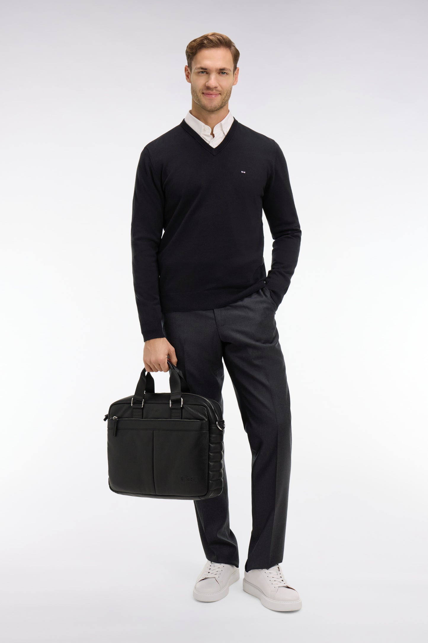 Black cotton V-neck sweater