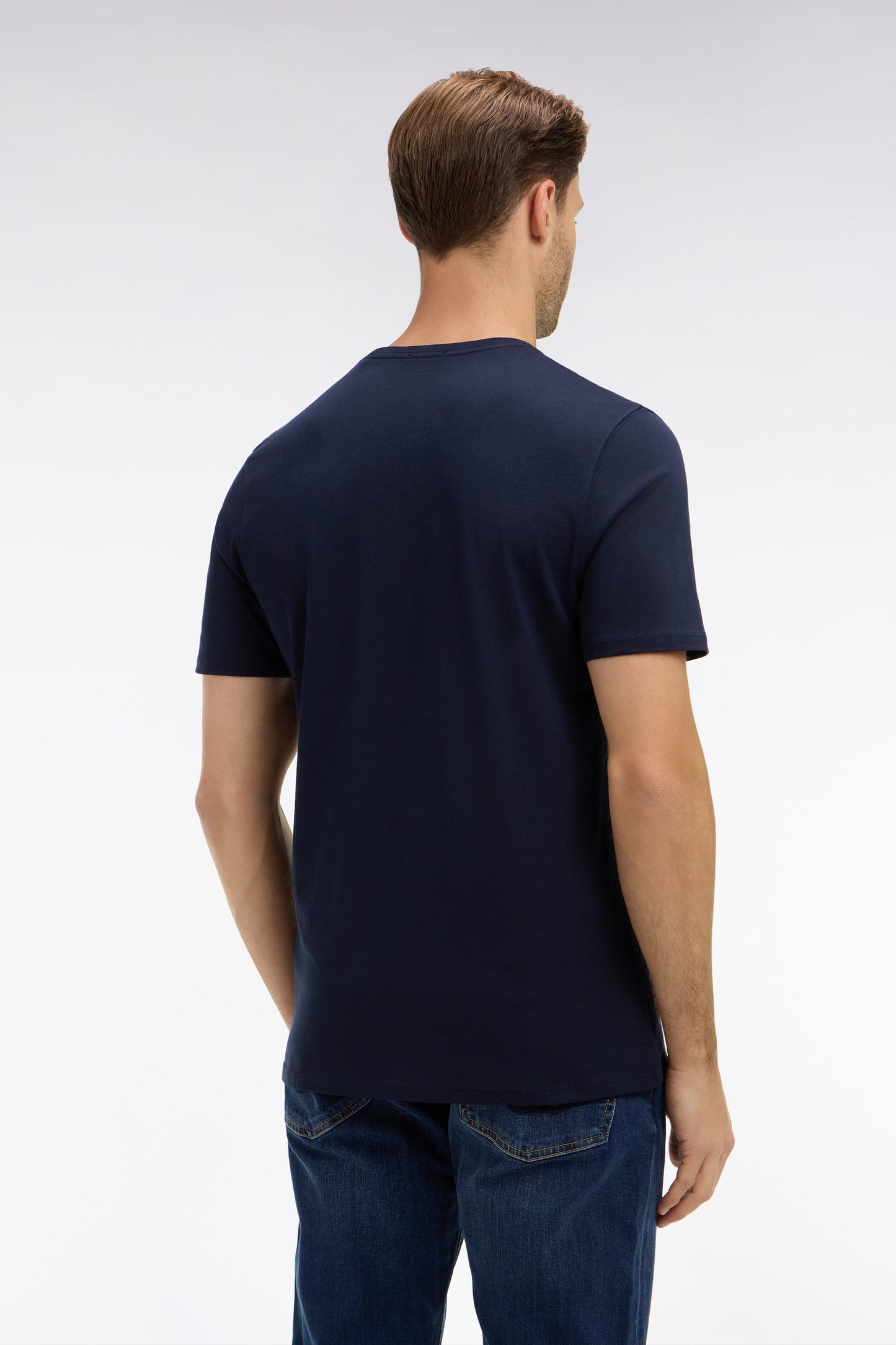 Crew neck navy blue pima cotton t-shirt