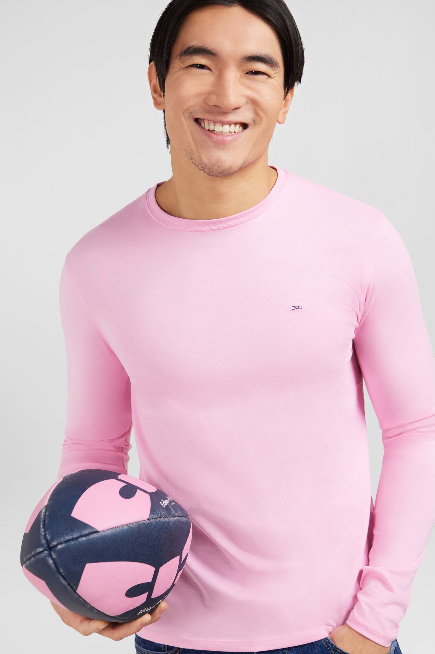 Long sleeved pink cotton t-shirt