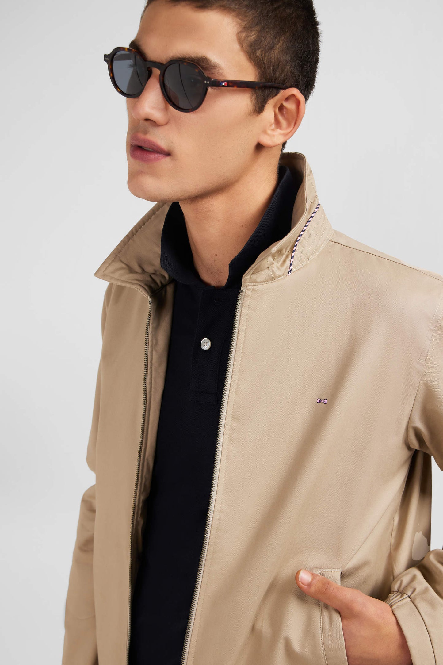 Beige jacket in cotton gabardine