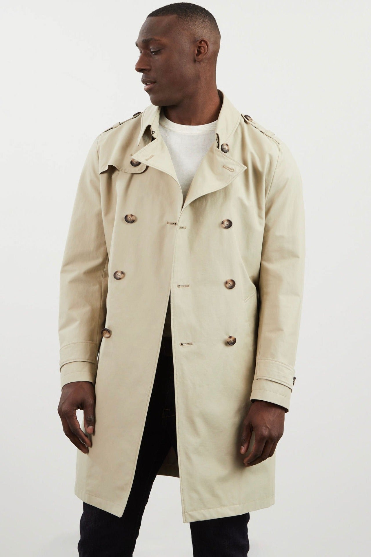 Beige water-repellent trench coat