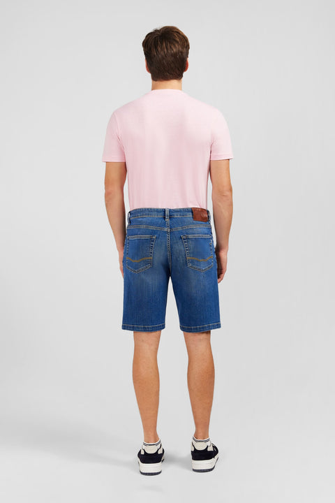 Dark blue denim shorts with faded effect - Image 2