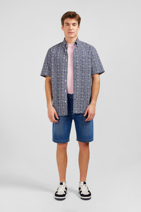 Dark blue denim shorts with faded effect - Image 3