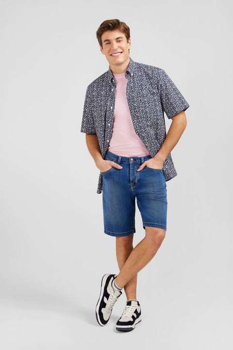 Dark blue denim shorts with faded effect - Image 1